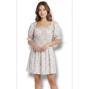 Levi’s Verenne Floral Puff Sleeve Off the Shoulder poplin Mini Dress Medium